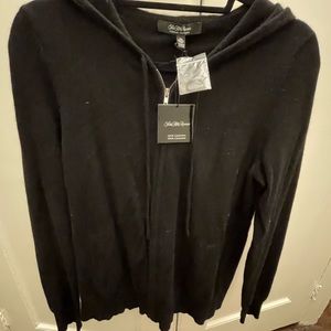 Saks Fifth Avenue Black Cashmere Full-Zip Hooded Sweater; NWT